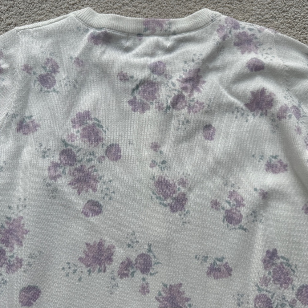 Aeropostale Womens Crew Neck Stretch Cream Purple Floral Button Cardigan Sweater - Picture 9 of 9